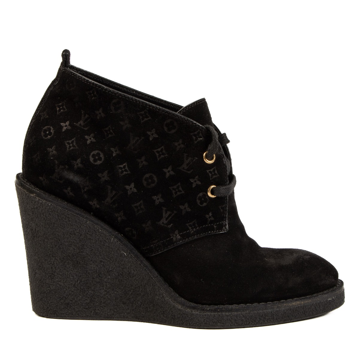 Louis Vuitton Black Monogram Suede Wedge Boots Labellov Buy