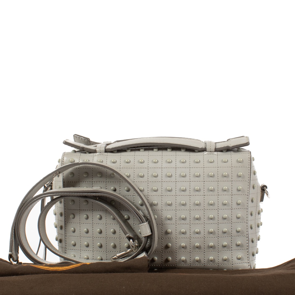 TOD'S グレー レザー Gommino Bag Small Tod's Grey Gommino Bag ○ Labellov ○ Buy and Sell Authentic