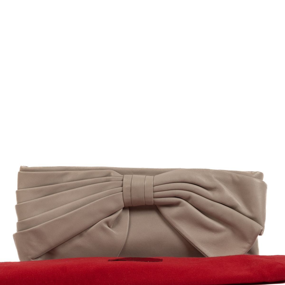 Valentino Garavani Taupe Nappa Lambskin Bow Clutch Labellov