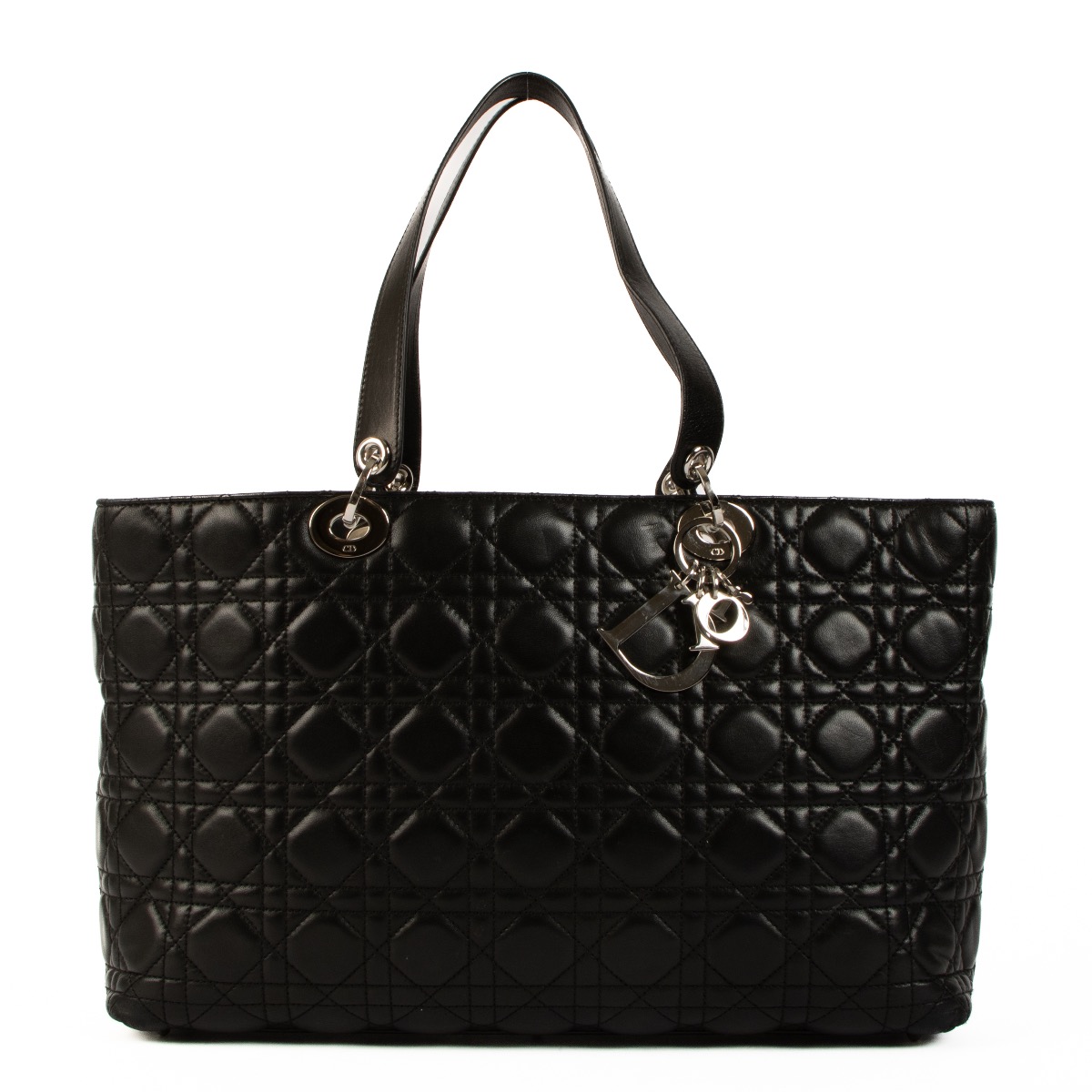 Christian Dior Black Lambskin Cannage Lady Dior Tote Bag