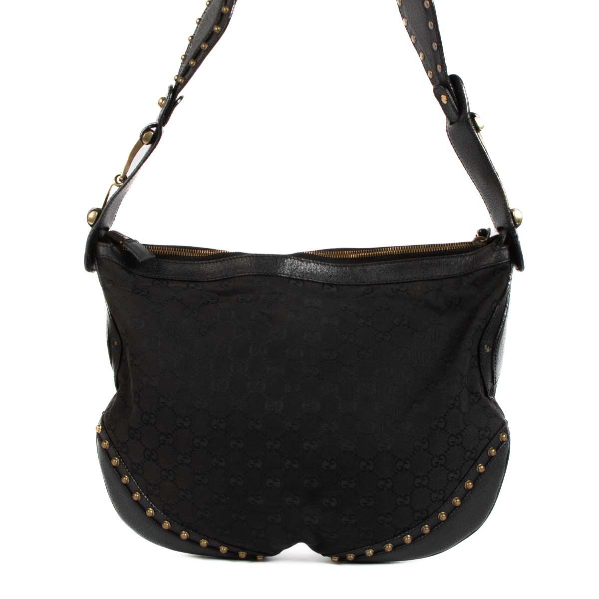 Gucci Black GG Canvas Studded Pelham Small Hobo Bag Labellov
