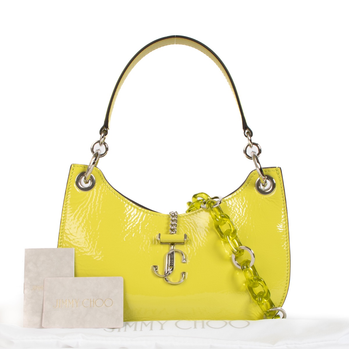 Jimmy Choo Lime Patent Textured Leather Varenne Small Hobo