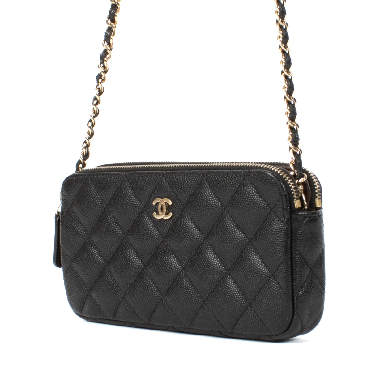 Chanel Black Caviar Leather Clutch With Chain ○ Labellov