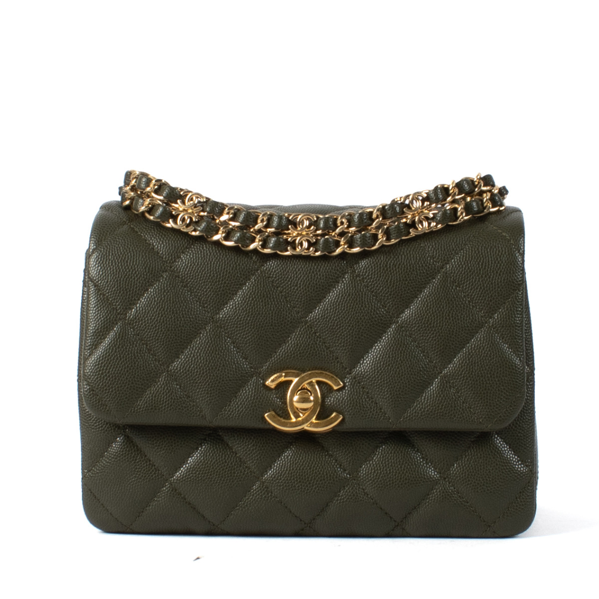 Chanel 22K Khaki Caviar Leather Coco First Flap Bag Labellov Buy and Sell Authentic Luxury