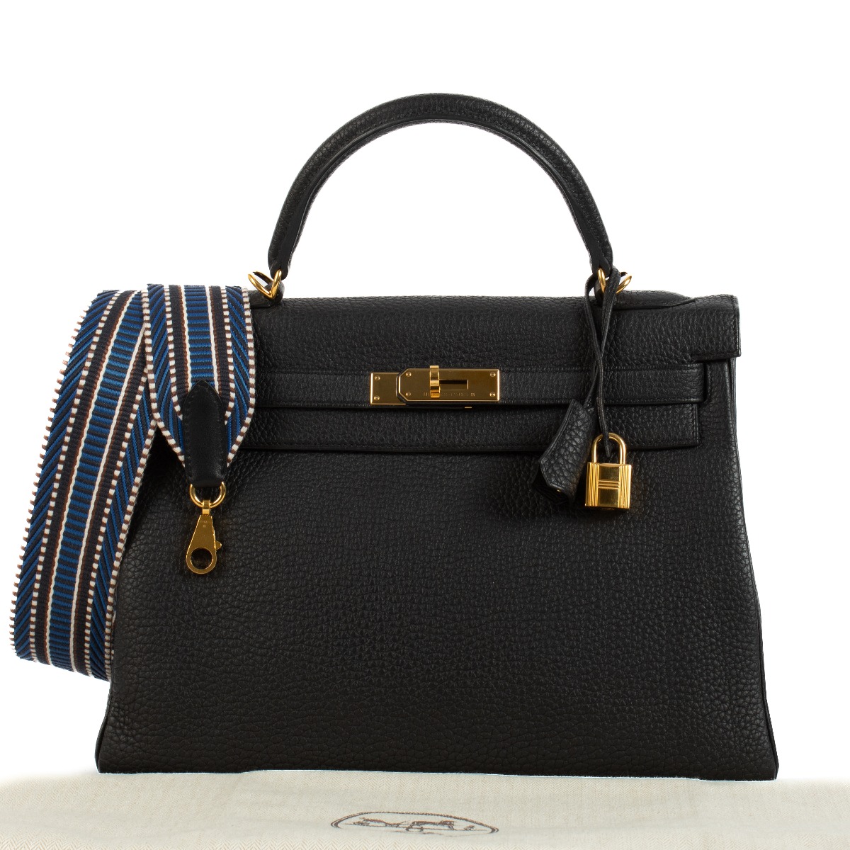 Hermes Kelly 32 Black Taurillon Clemence Gold Hardware Labellov Buy and Sell Authentic Luxury