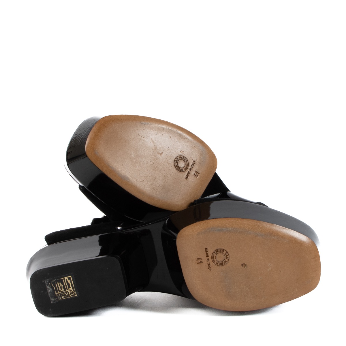 Dries Van Noten Black Suede Circle Block Platform Sandals
