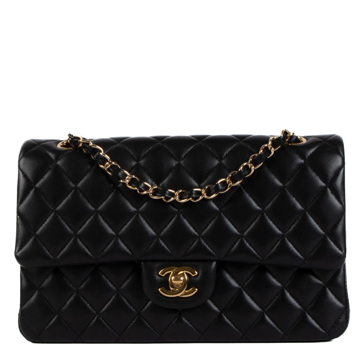 Chanel Black Lambskin Medium Classic Flap Bag ○ Labellov
