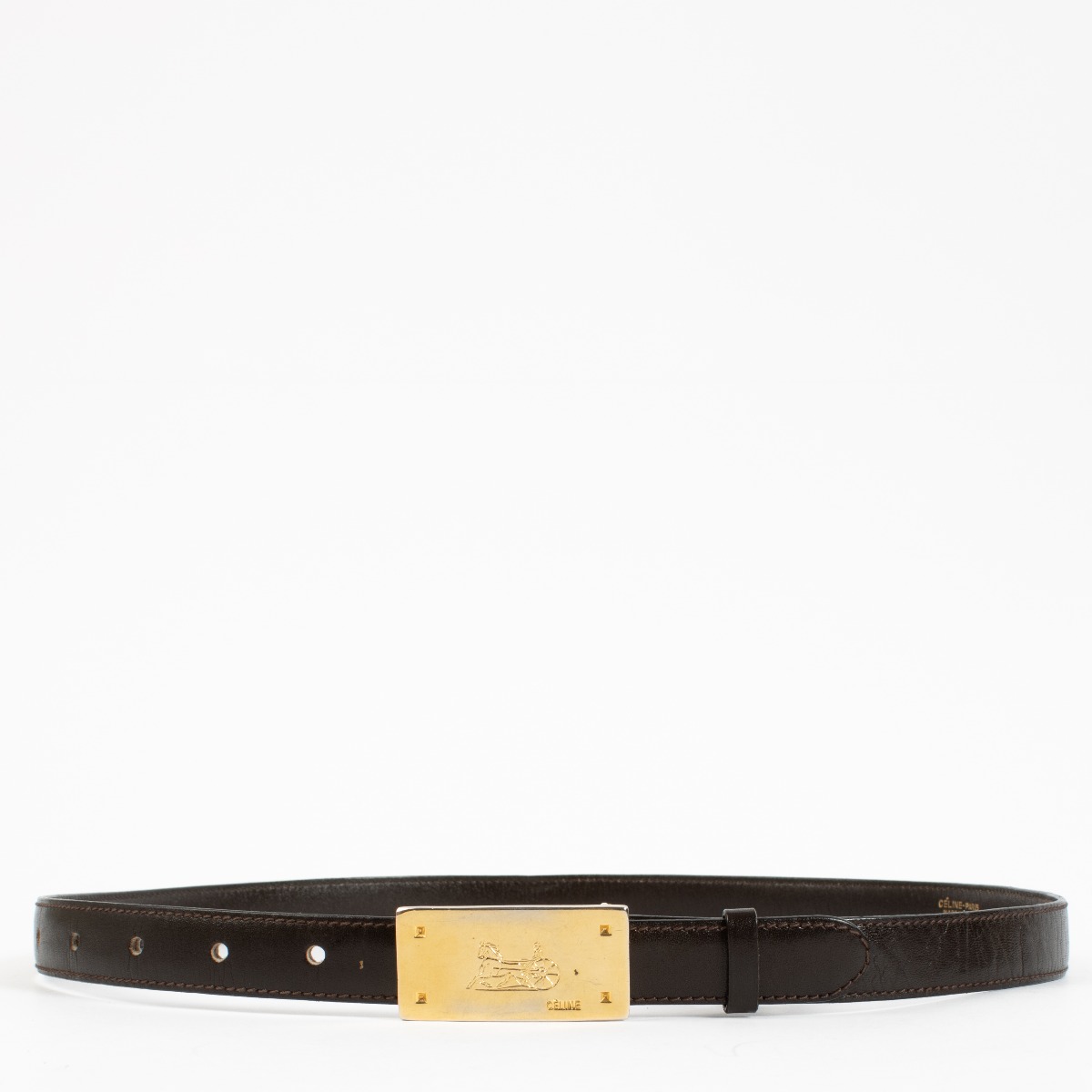 Celine Vintage Brown Leather Horse Carriage Buckle 20 mm Belt