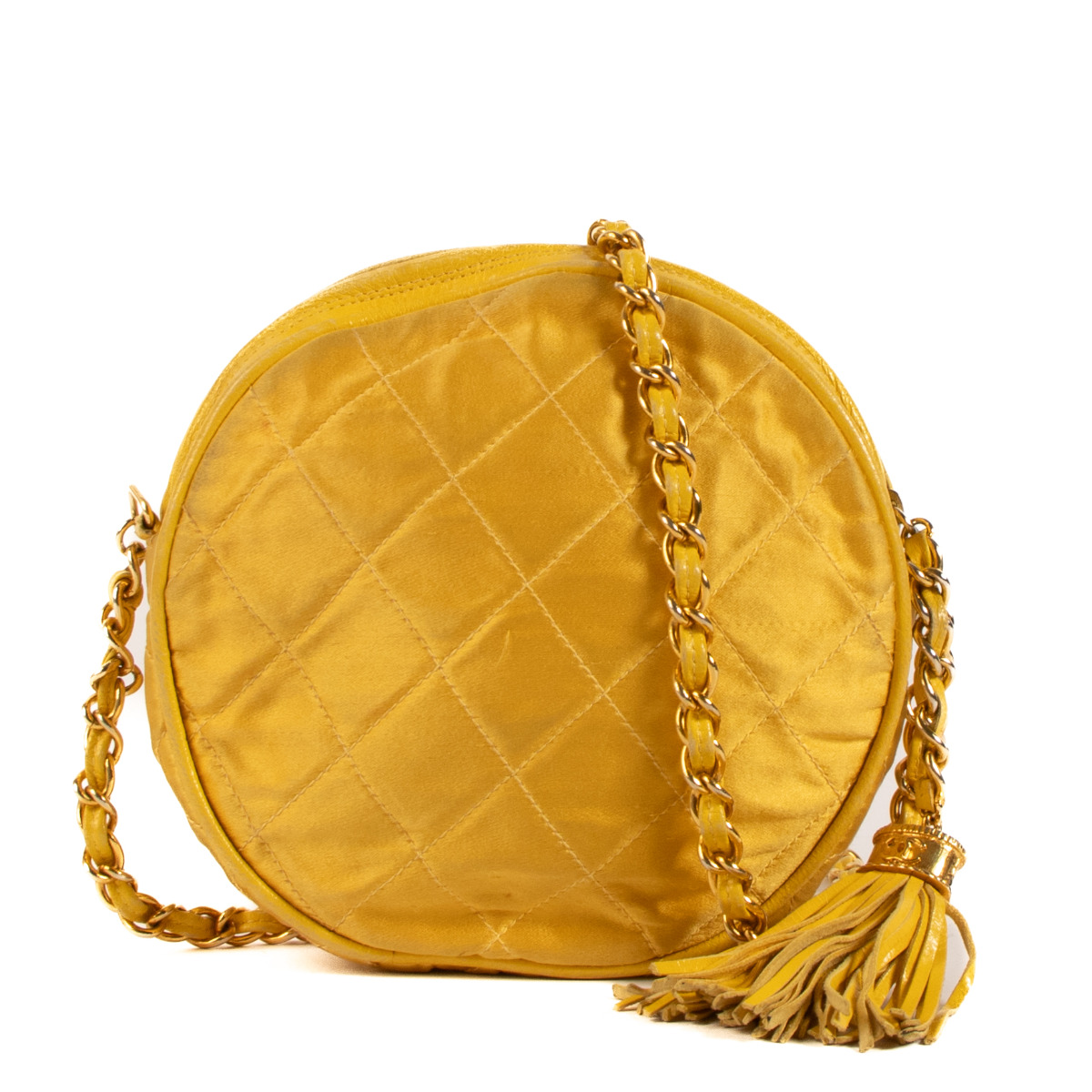 Chanel Vintage Yellow Quilted Round Crossbody Bag