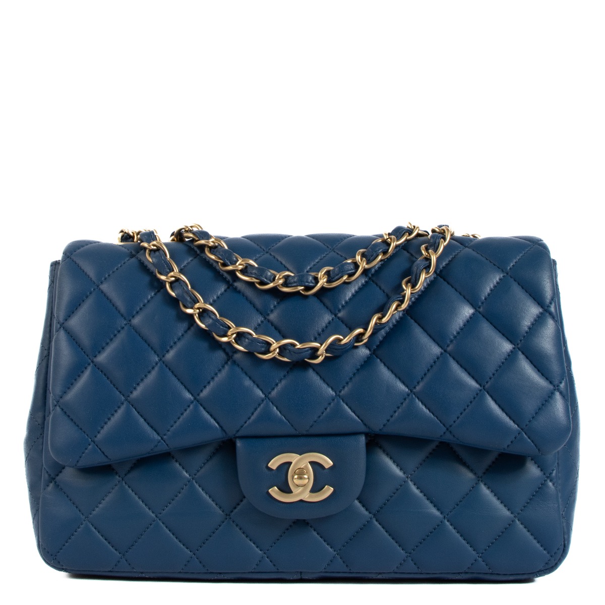 【ヴィンテージ】Rank:S☆Chanel Blue Series20 Medium Flap Bag Chanel Blue Lambskin Large Classic Single Flap Bag