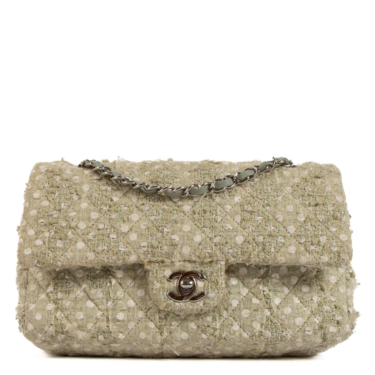 Chanel green tweed bag deals