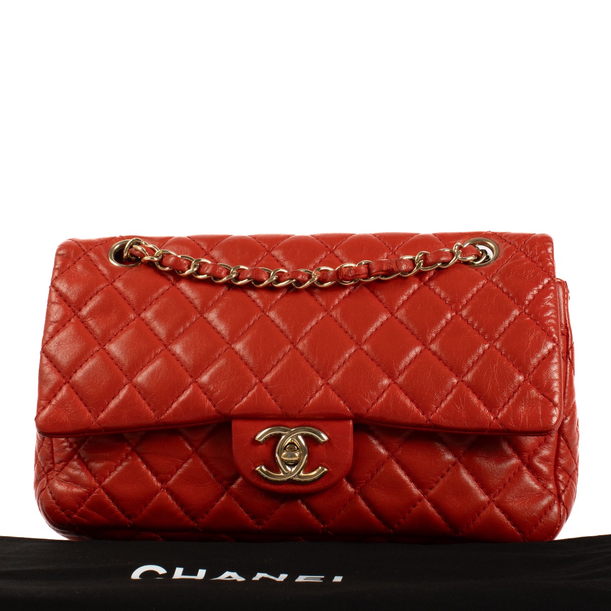 Chanel Red Lambskin Medium Classic Flap Bag Labellov Buy and Sell Authentic Luxury