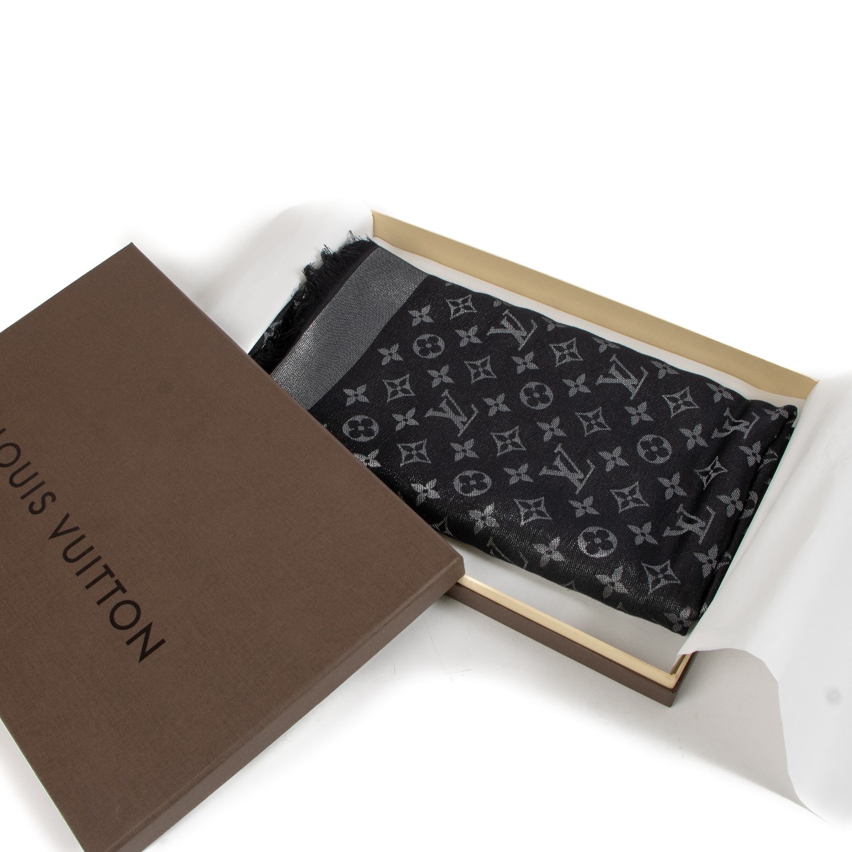 Louis Vuitton Black Monogram Shine Shawl ○ Labellov ○ Buy