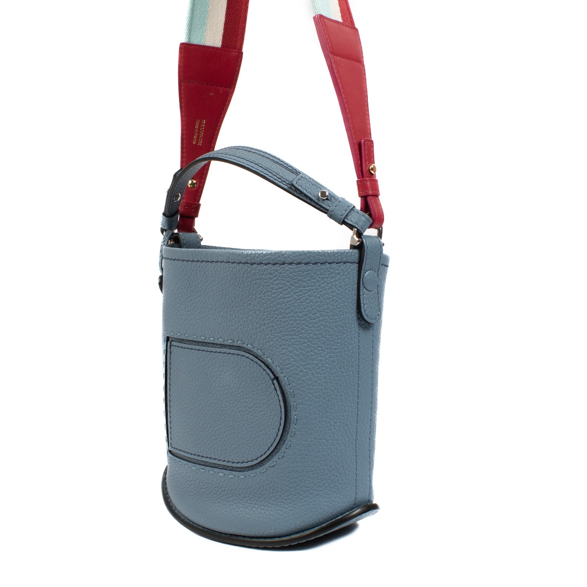 人気【DELVAUX】Pin Mini Bucket Surpique in Taurillon Soft Delvaux Denim Blue Taurillon Soft Pin Mini Bucket Surpiqué