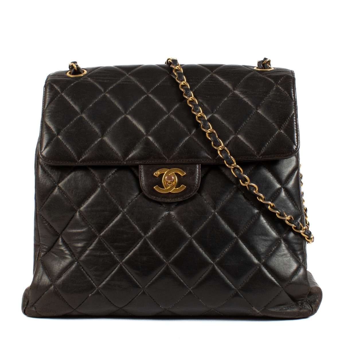Chanel Black Lambskin Double Sided Classic Flap Trapeze Bag