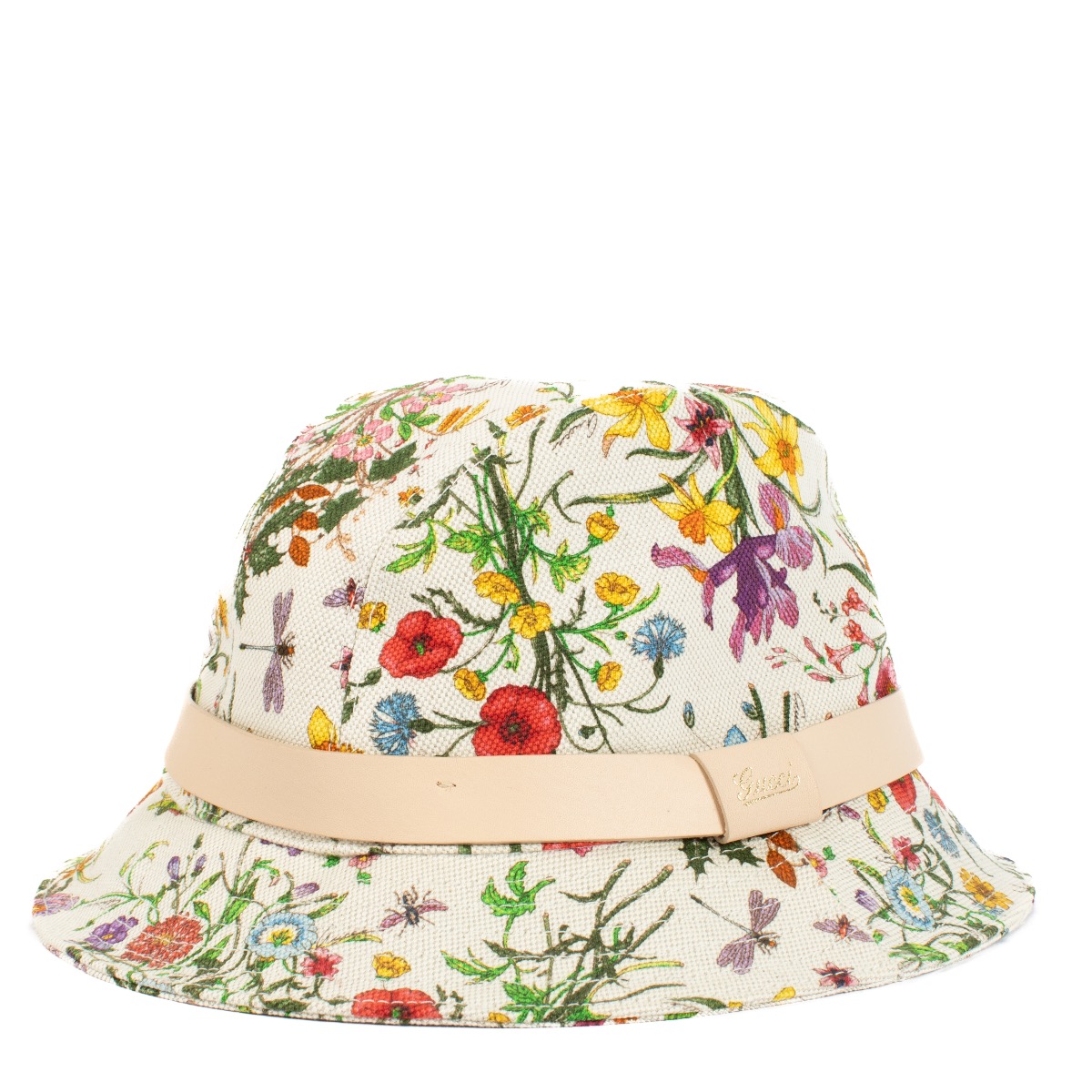 Gucci White Cotton Flora Print Bucket Hat Size M ○ Labellov