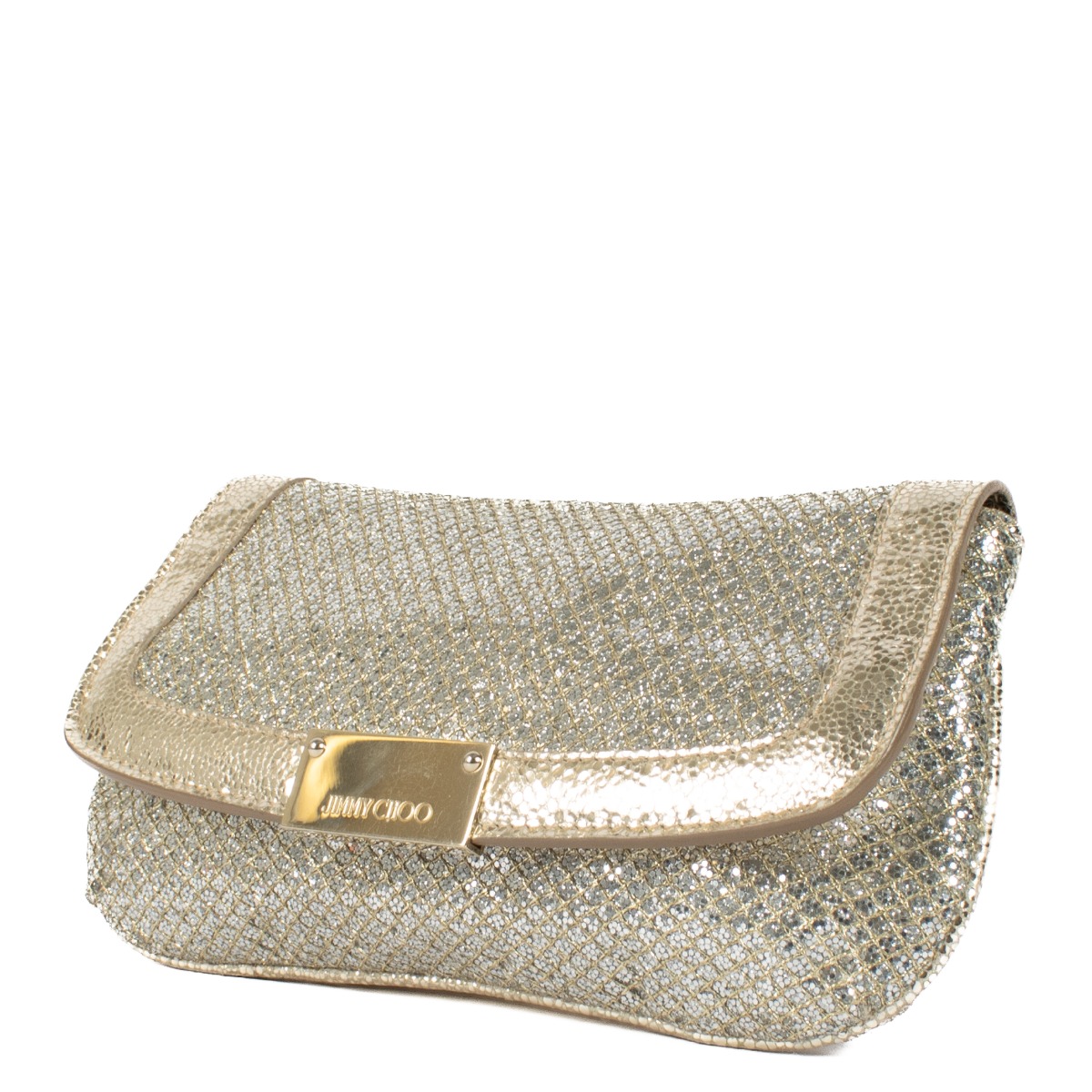 ◆正規品・新品◆Jimmy Chooゴールドグリッターのエミークラッチ Champagne グリッターレザー・クラッチバッグ |EMMIE |2018年