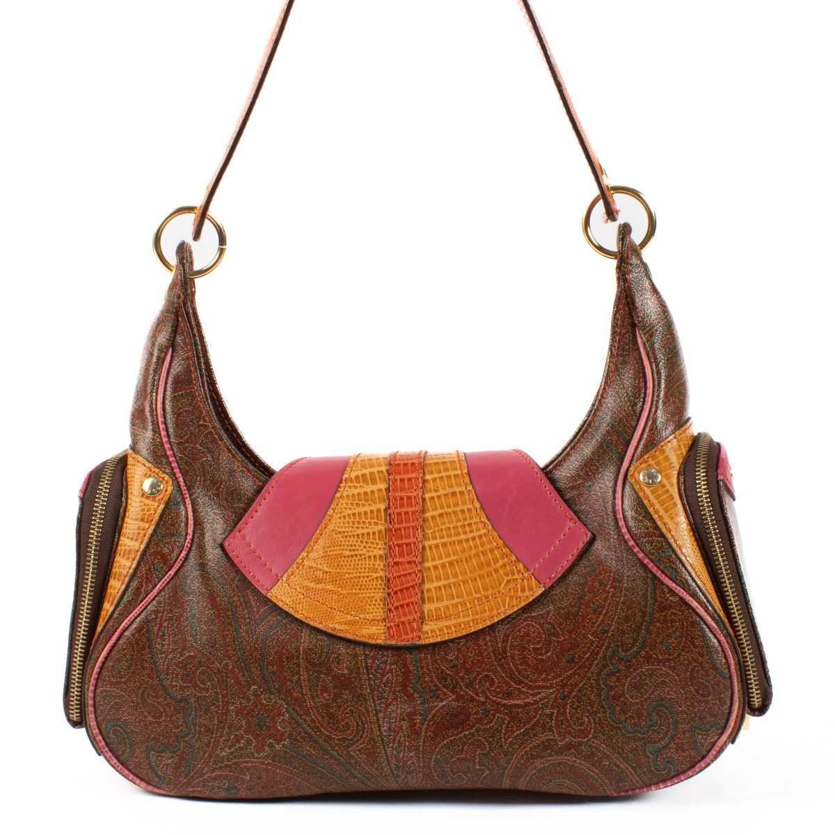 Etro Paisly Print Lizard Embossed Pegase Shoulder Bag