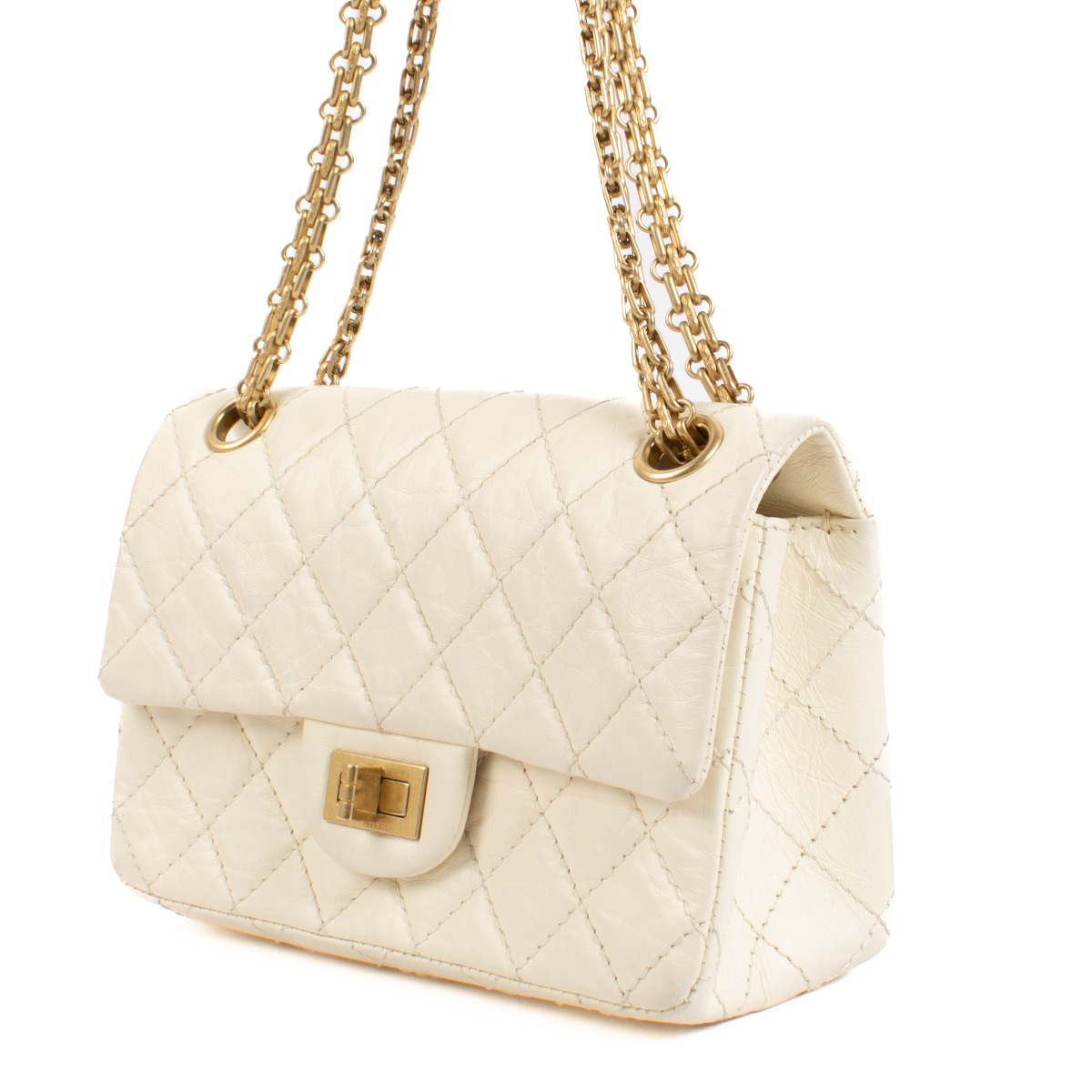 Chanel White Aged Calfskin Mini 2.55 Handbag ○ Labellov