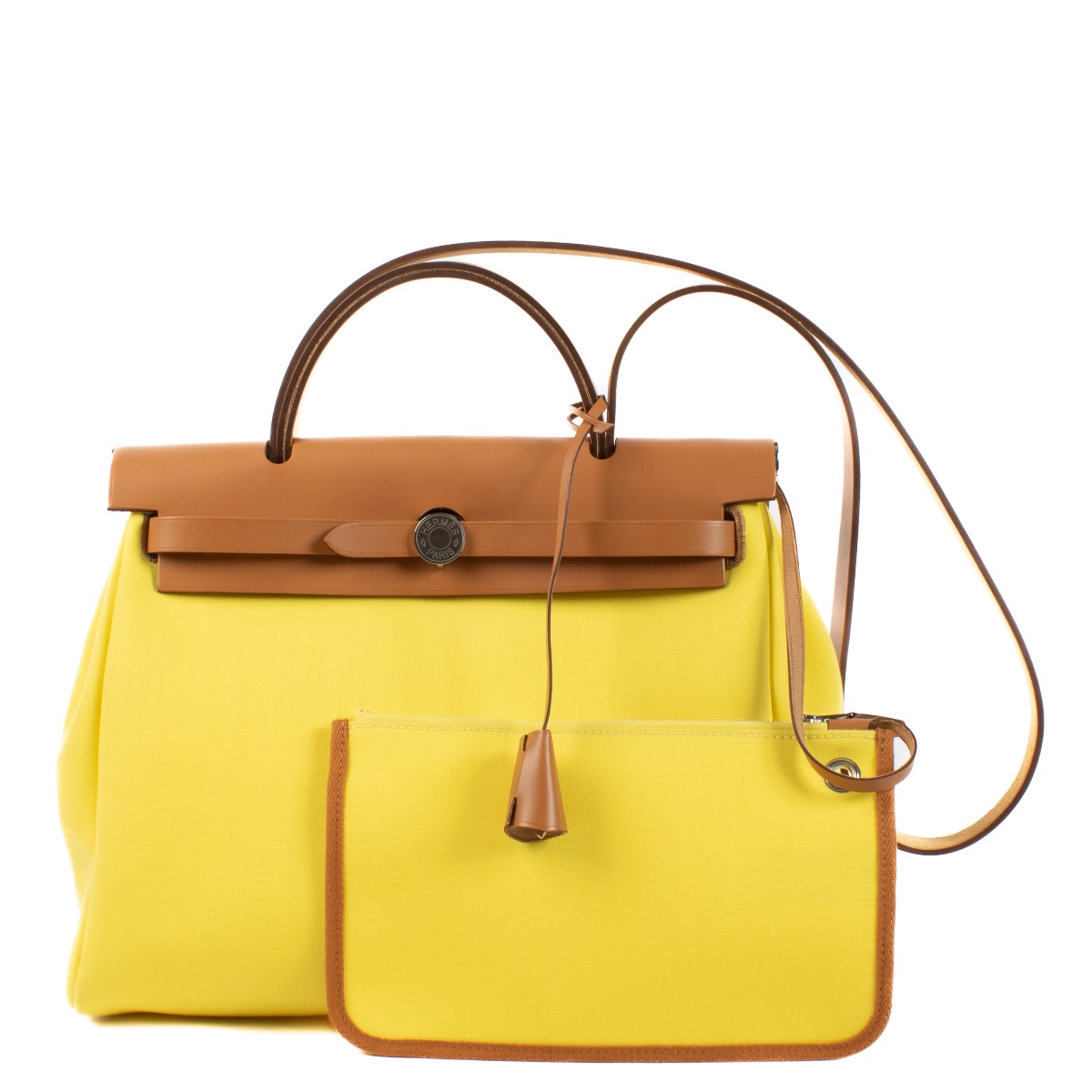 Hermès Herbag 31 Zip Jaune Citron/Naturel Sable Canvas