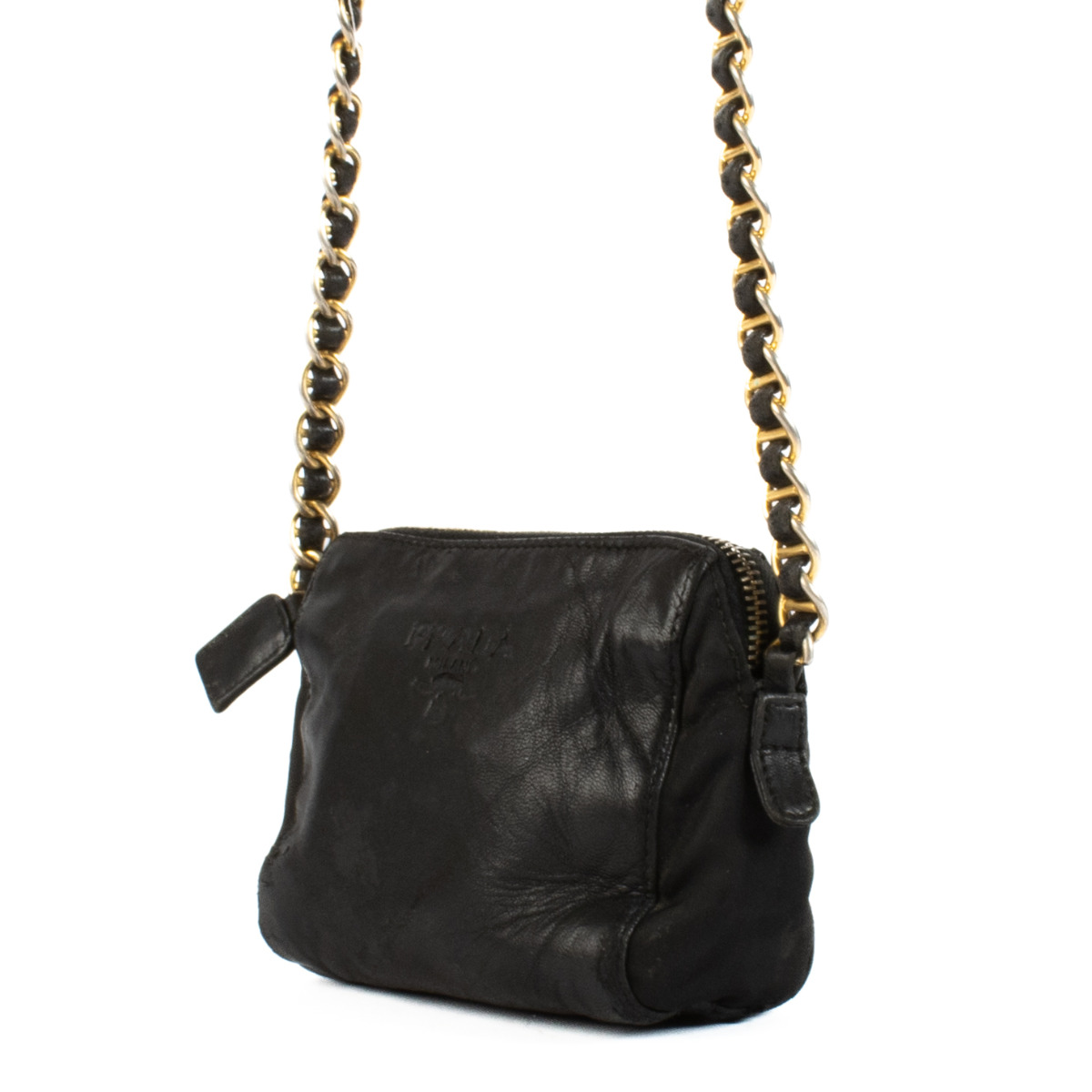 Prada Black Leather and Nylon Mini Chain Bag ○ Labellov