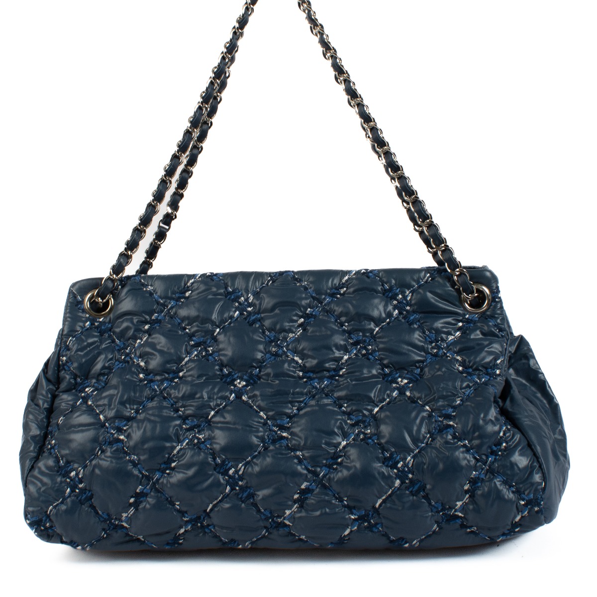 Chanel Blue Tweed Stitch Quilted Nylon Bubble Tote ○ Labellov