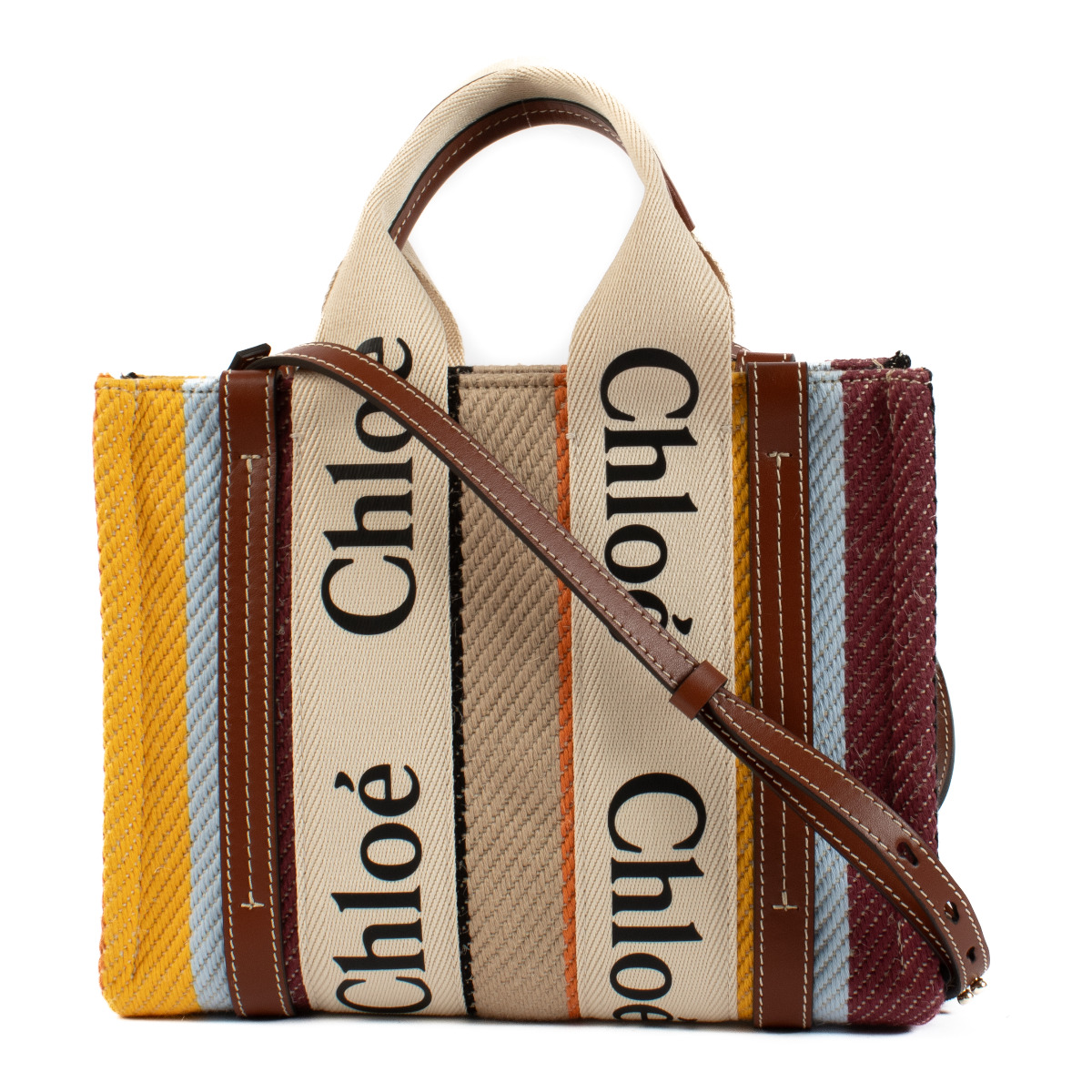 【送料&関税込】ChloAC Multicolor Linen Woody Shopping Bag ll12303_chloe_multicolor_shoul