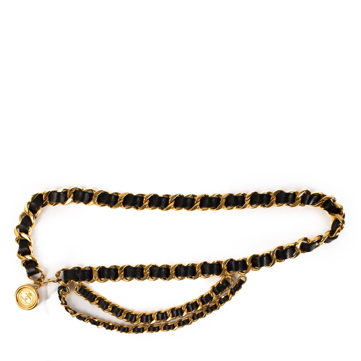 Chanel Collection 29 Black Leather Gold Chain Vintage Belt Labellov Buy and Sell Authentic Luxury