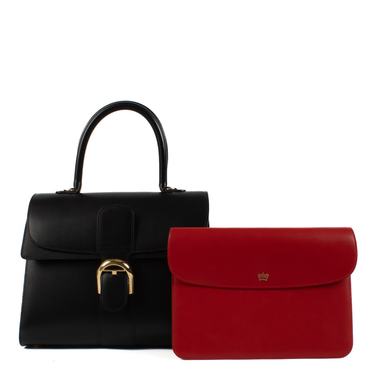 Delvaux Black/Lipstic Red Box Calf Brillant Pocket Bag