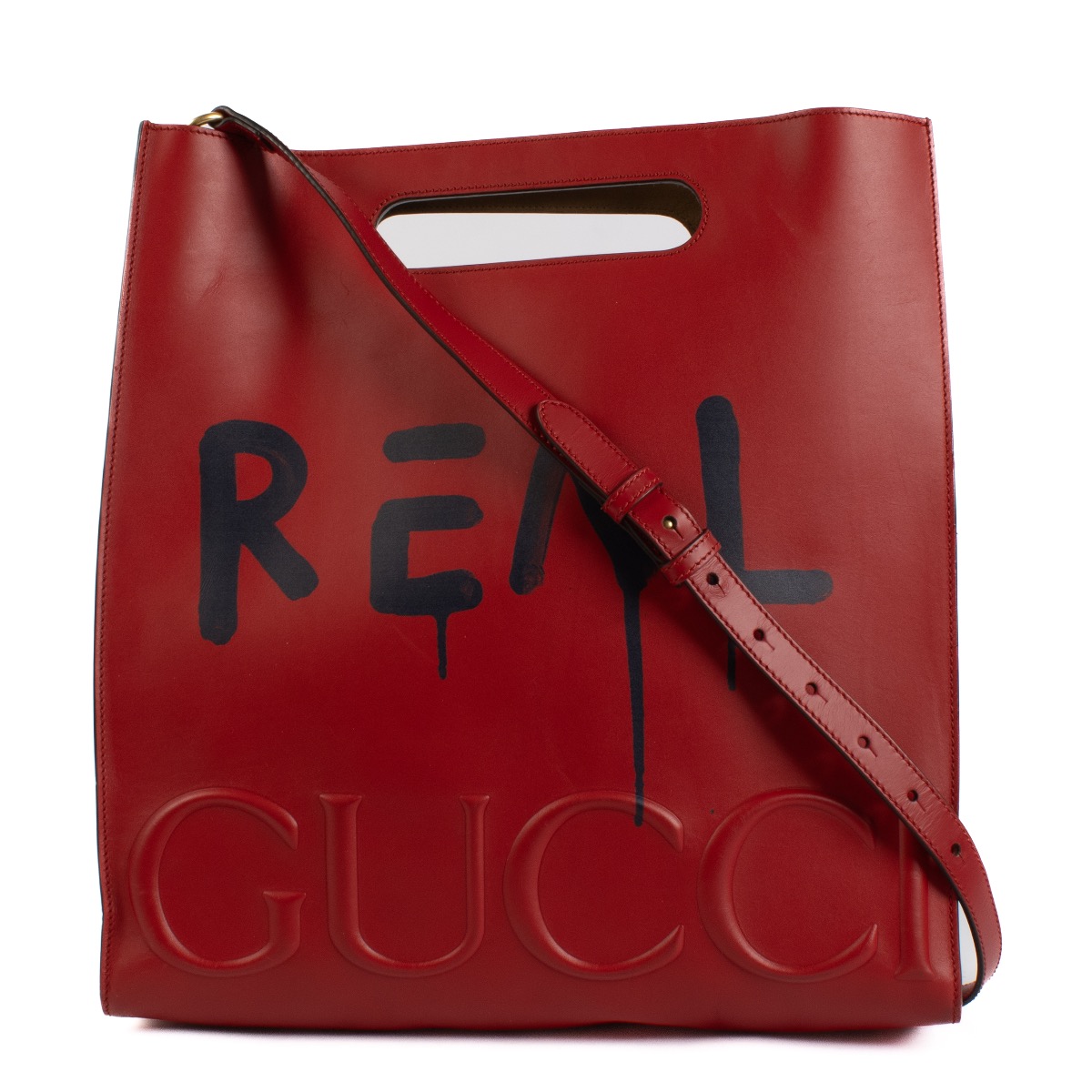 Gucci Red and Black Leather Graffiti Ghost Tote Crossbody