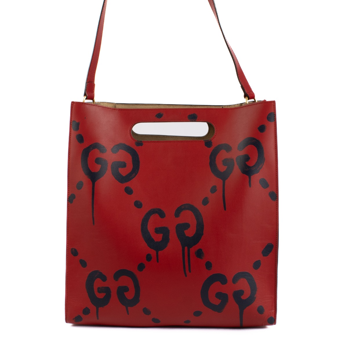 Gucci Red and Black Leather Graffiti Ghost Tote Crossbody