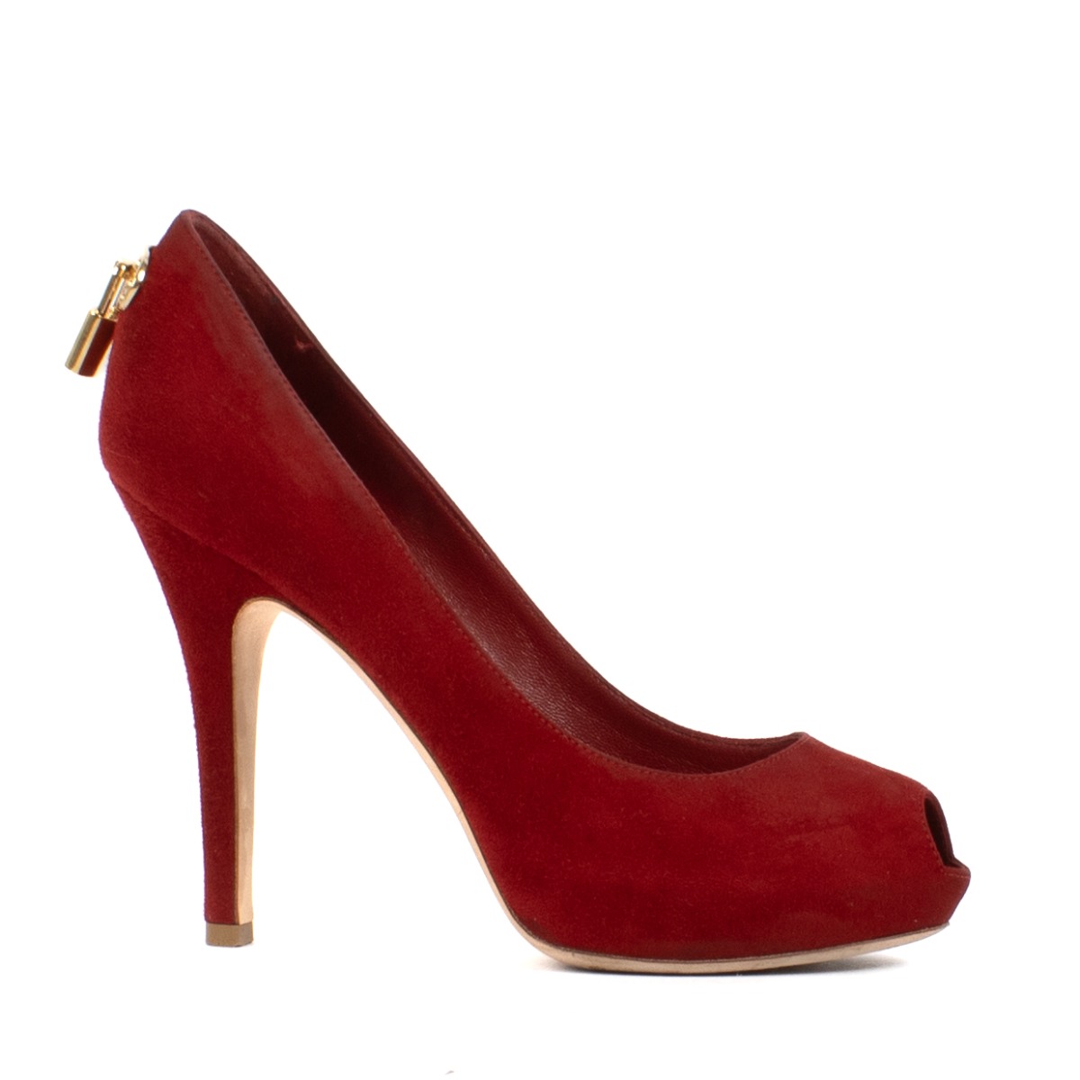 Louis Vuitton Red Suede Lock Oh Really Pumps - Size 36