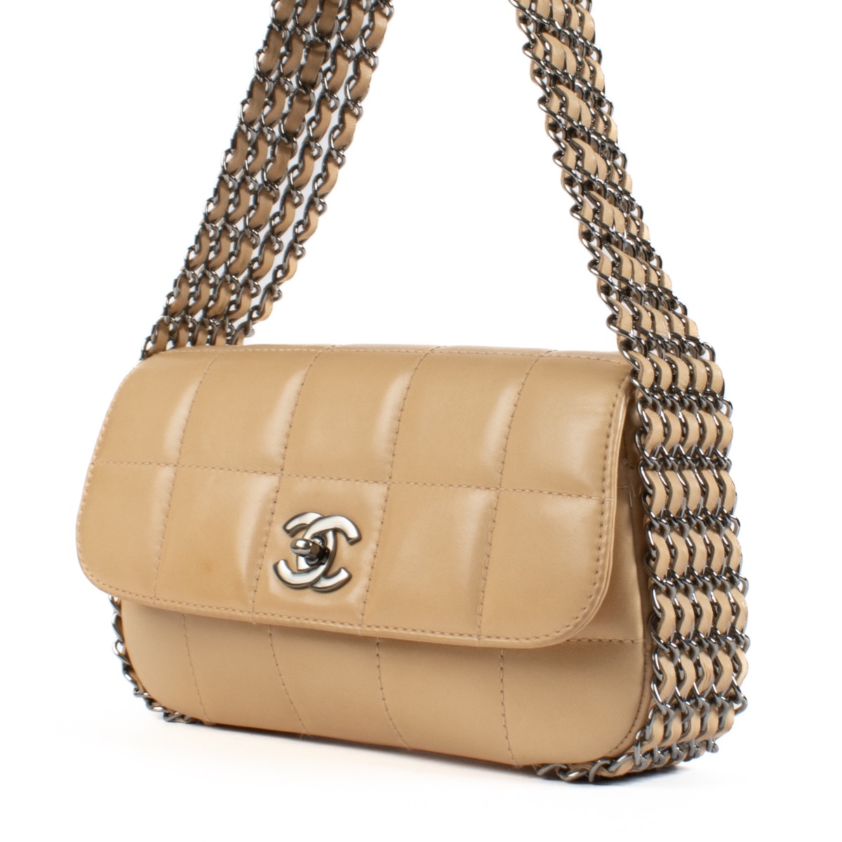 Chanel Beige Choco Bar Leather Multiple Chain Shoulder Bag