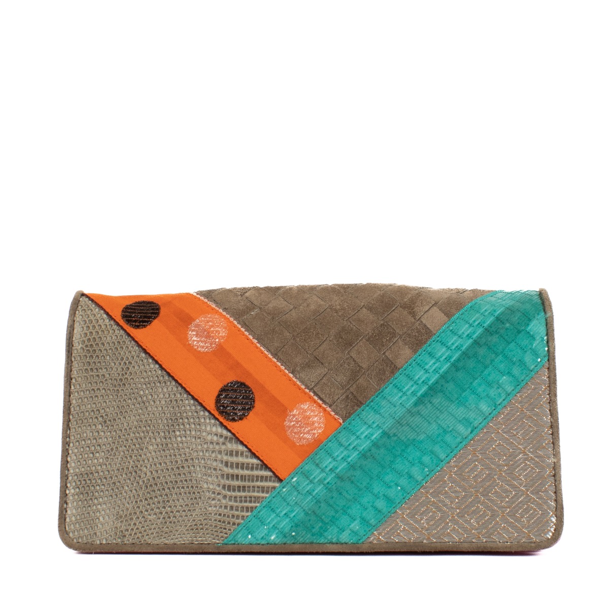 Bottega Veneta Fall 2004 Multicolor Patchwork Clutch Labellov Buy and Sell Authentic Luxury