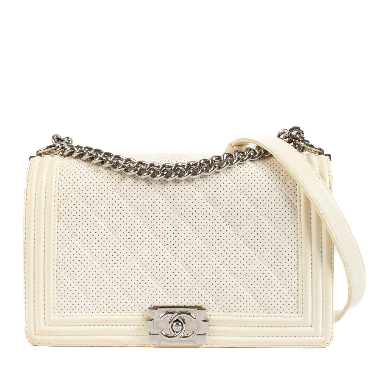 Chanel boy bag white and gold shop