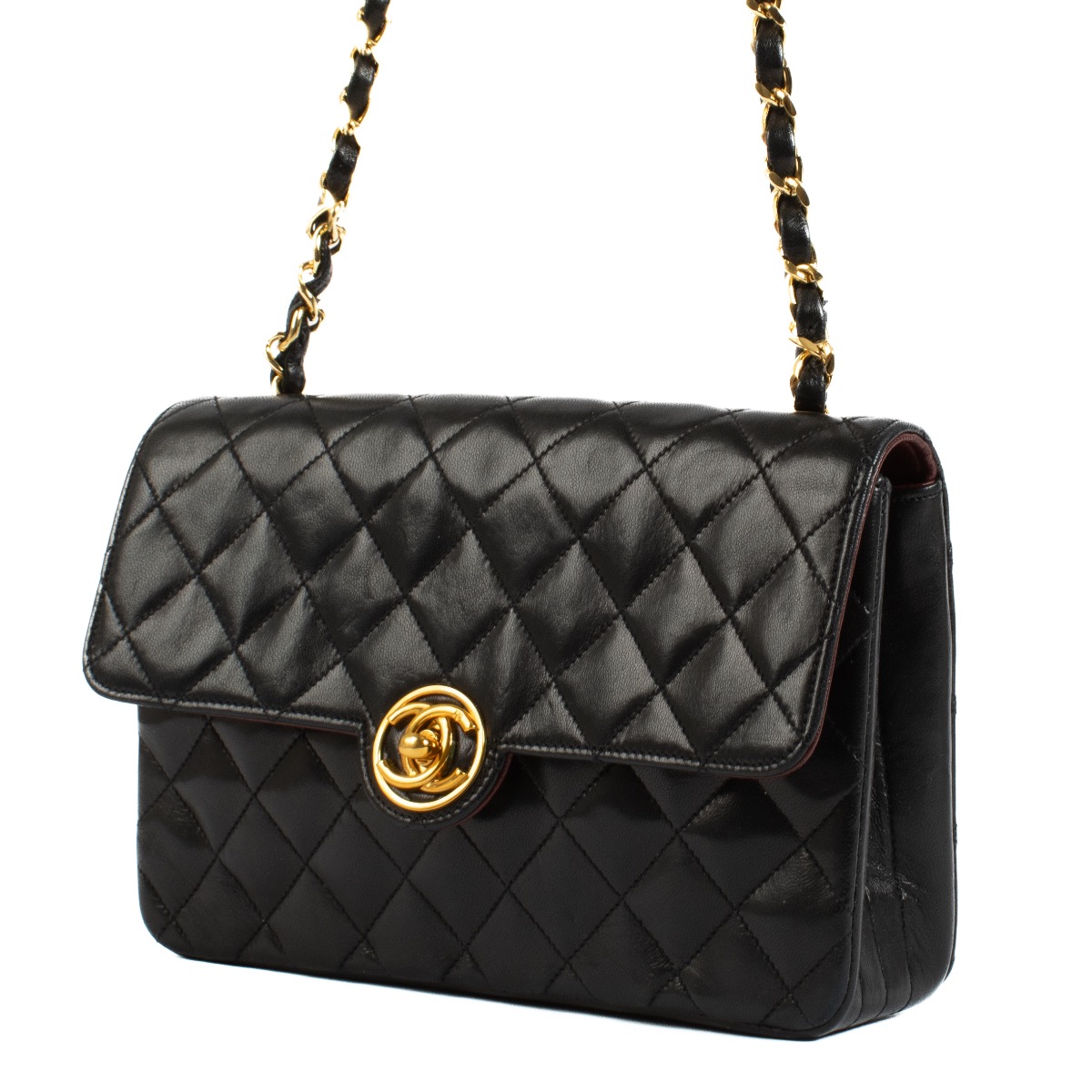 Chanel Vintage Black Quilted Lambskin Circle CC Mini Flap Bag