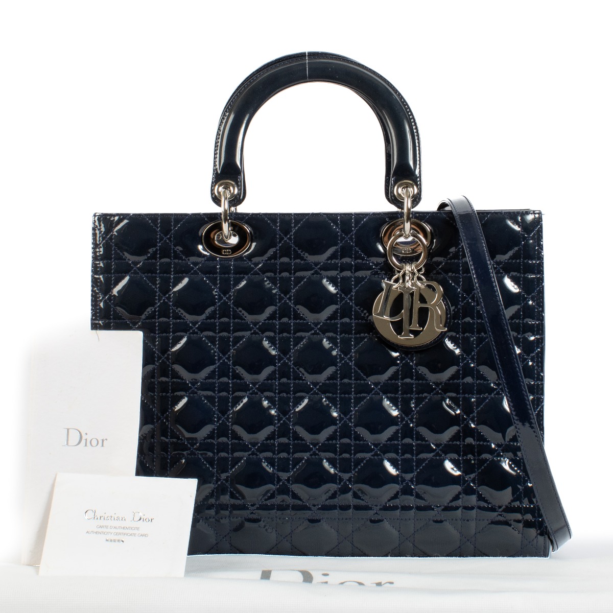 Christian Dior Blue Patent Leather Large Lady Dior Bag ○ Labellov
