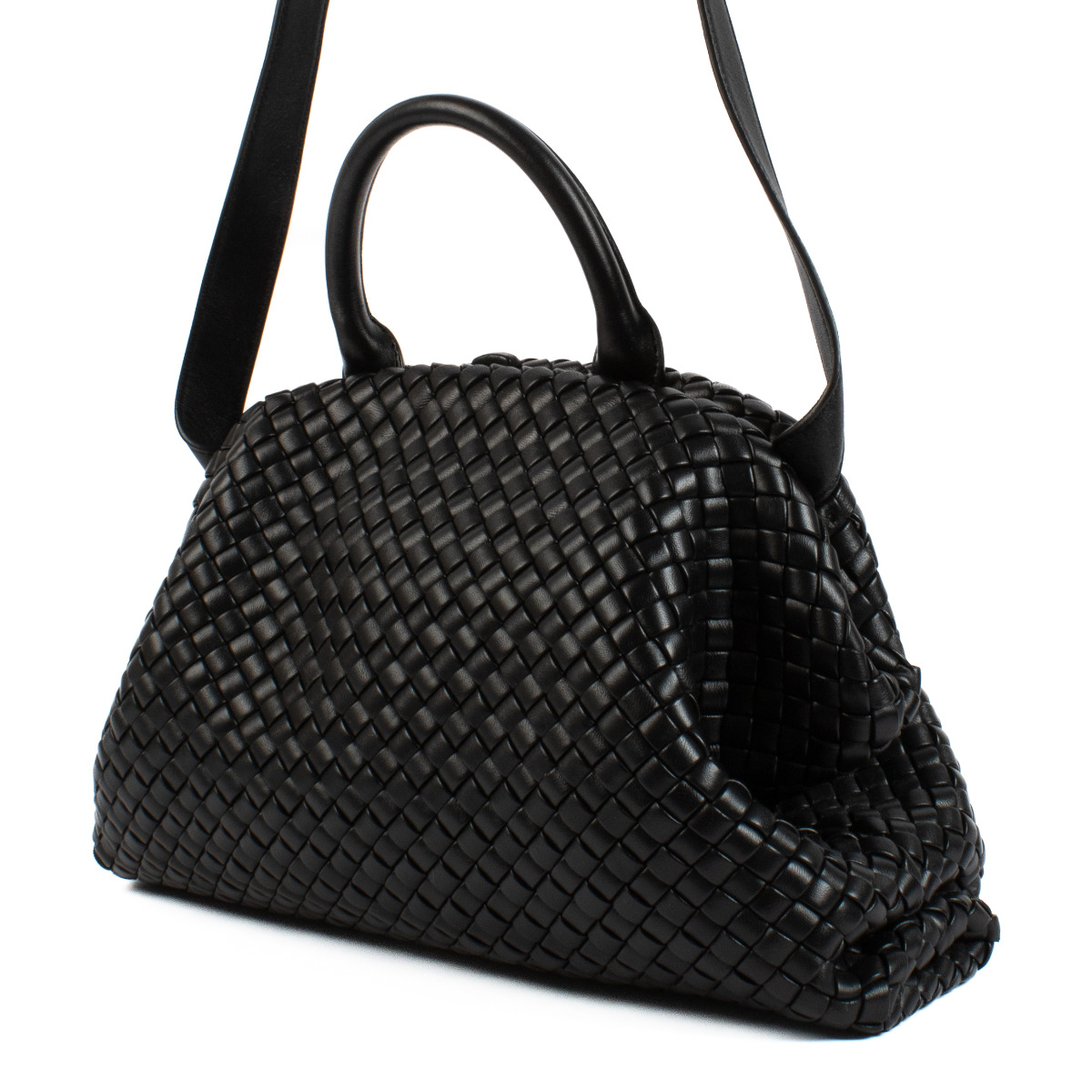 【国内即発送】 Veneta Bottega Black Bag Handle Medium Intrecciato バッグ