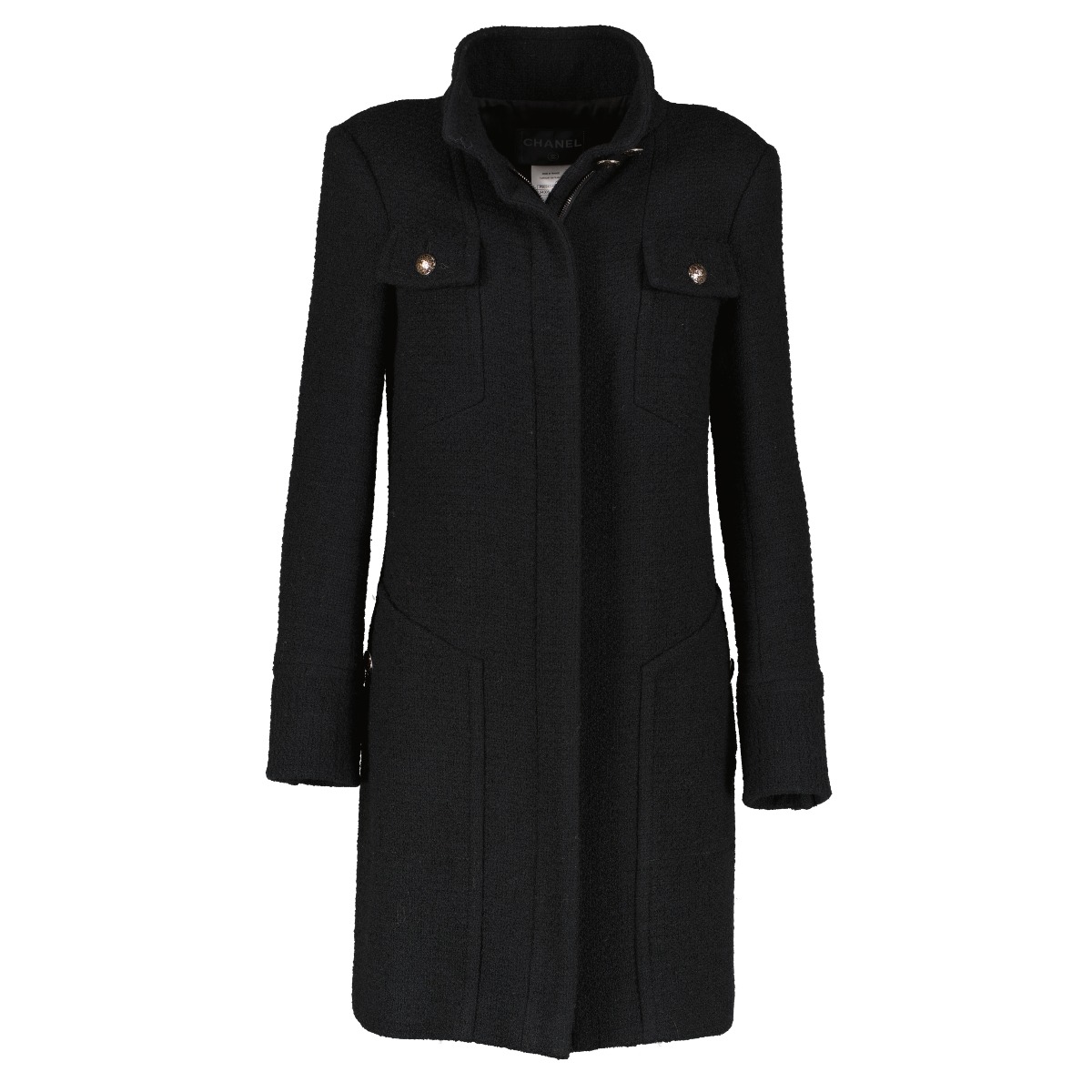 Chanel 14A Tweed Black Coat - Size 38 ○ Labellov ○ Buy and