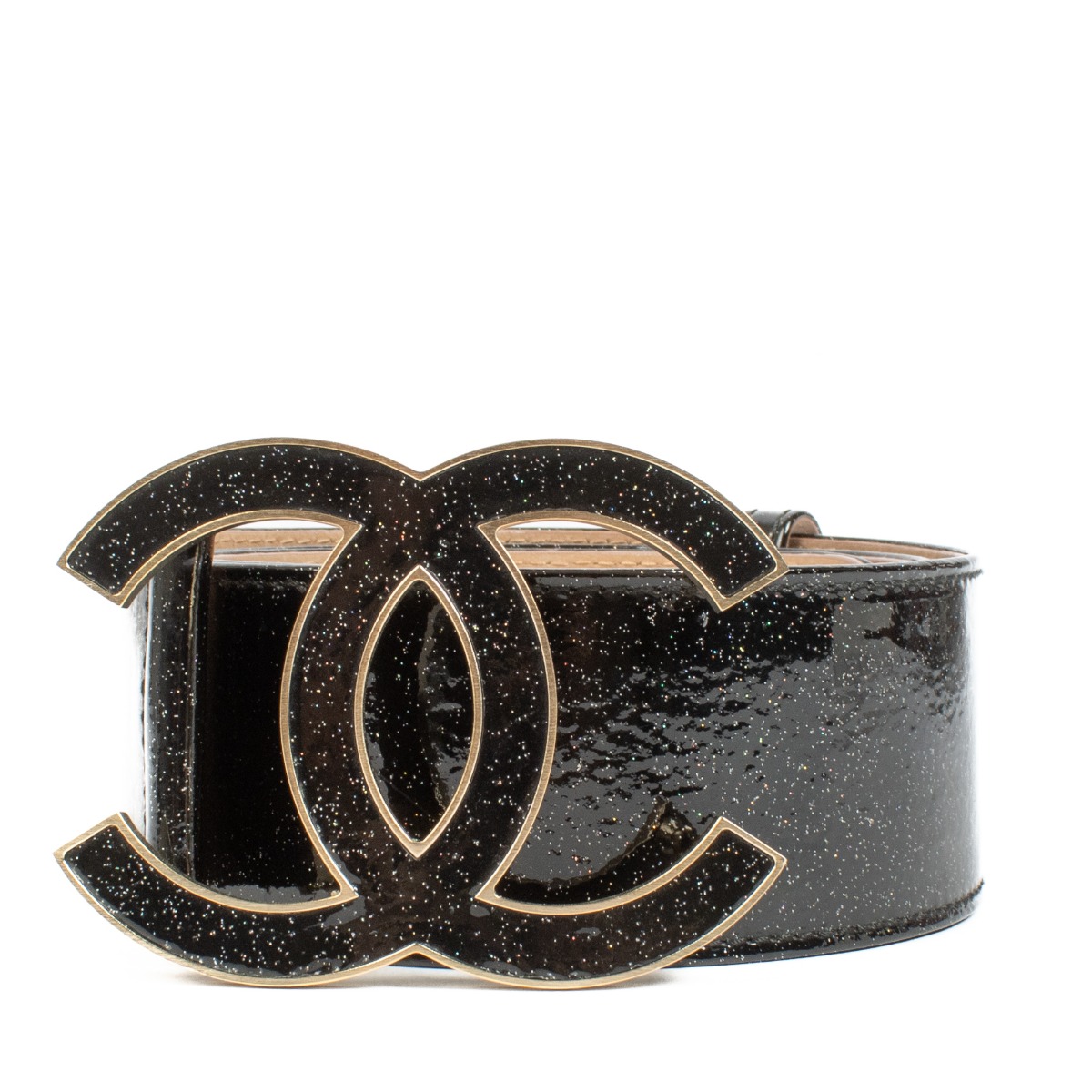 Chanel 08P Patent Leather Glitter Belt - Size 80 ○ Labellov
