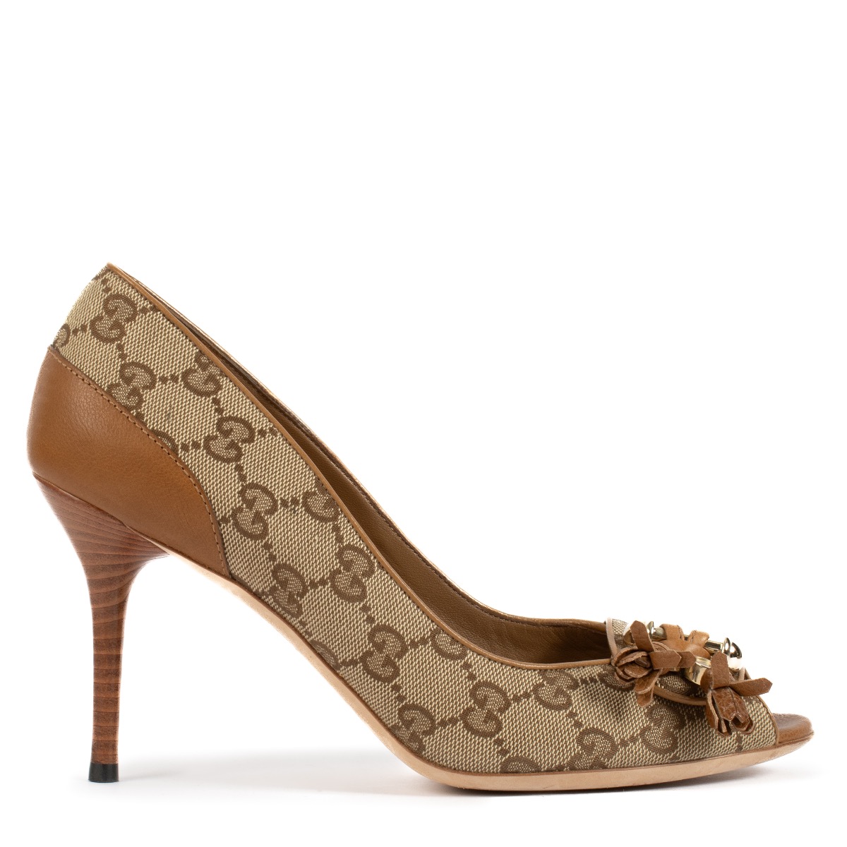 Gucci GG Canvas Open Toe Pumps size 39 Labellov Buy and Sell Authentic Luxury
