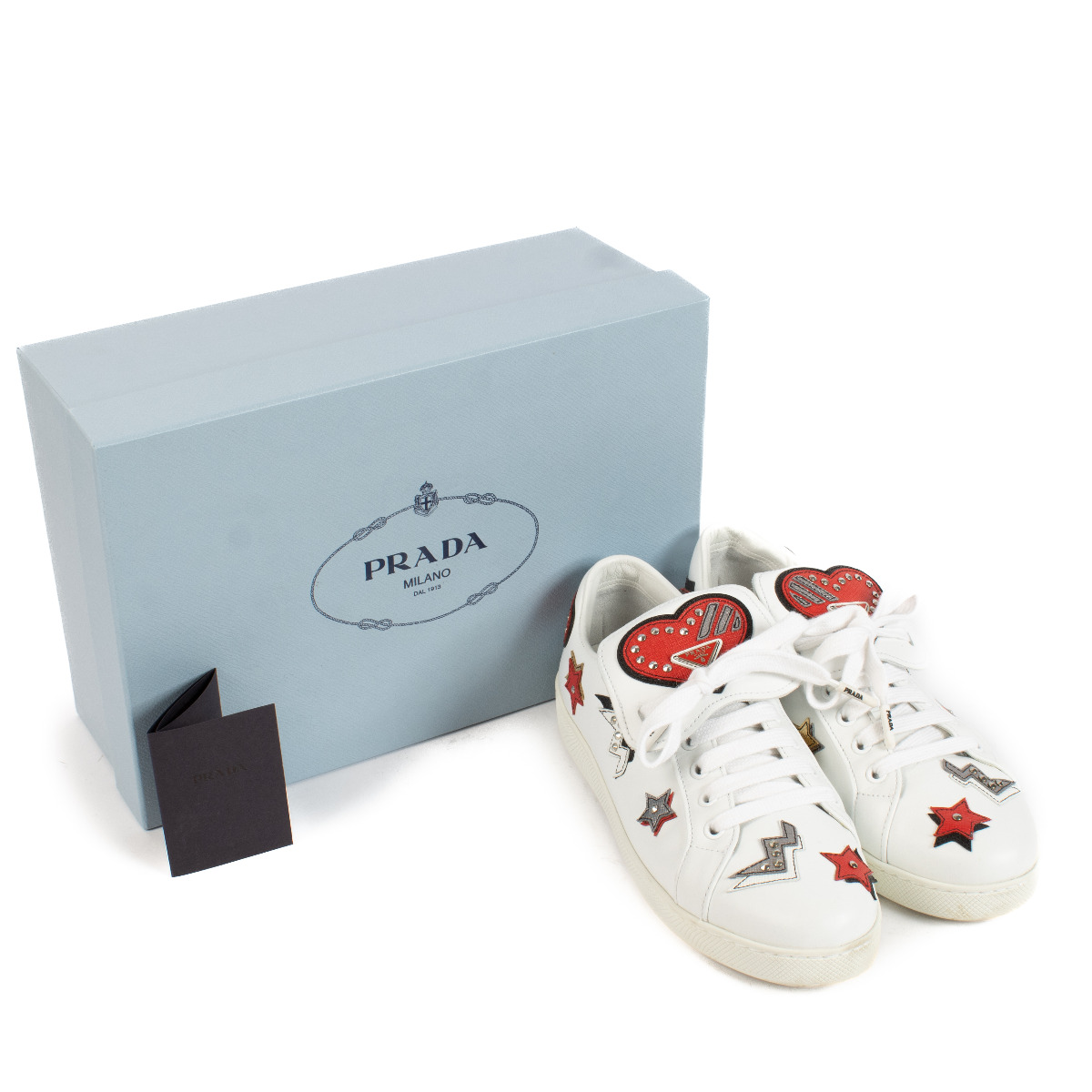 Prada White Heart Patch Sneakers - size 37.5 ○ Labellov