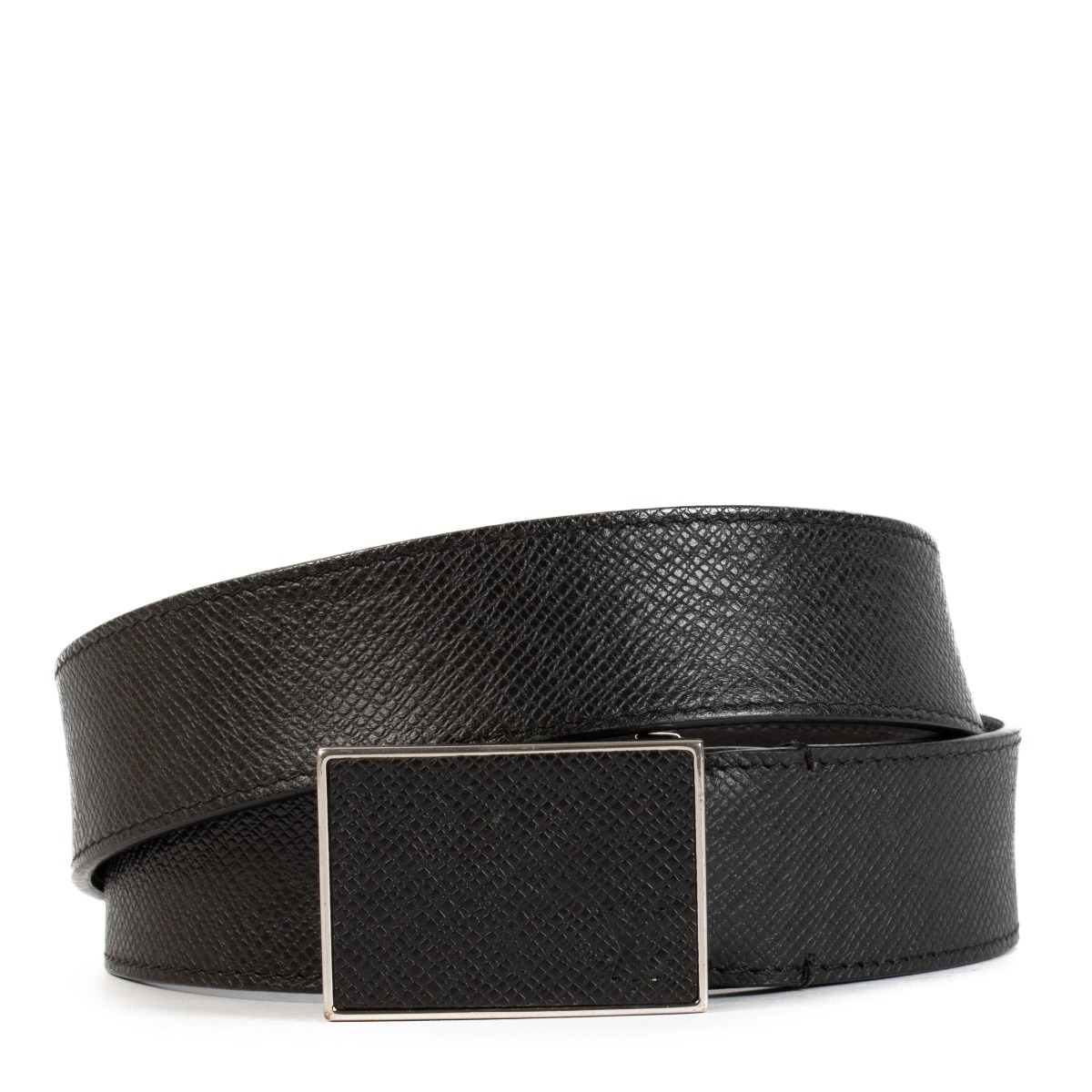 Louis Vuitton Black Taiga Leather Square Belt - Size 100