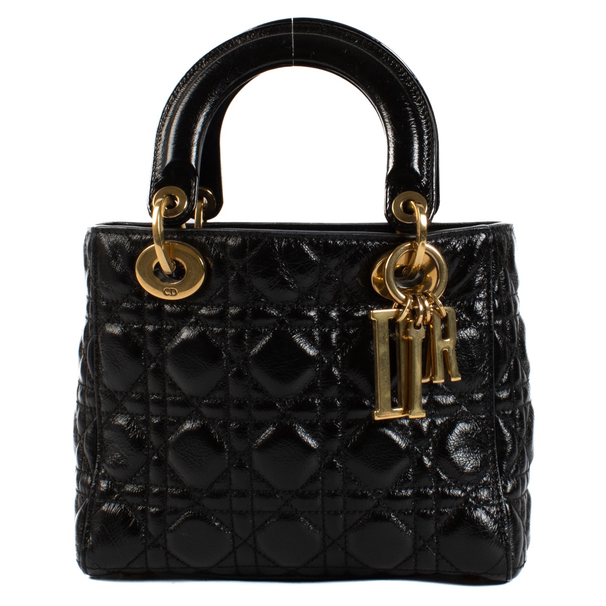 Christian Dior Black Crinkled Cannage Lucky Badges Small