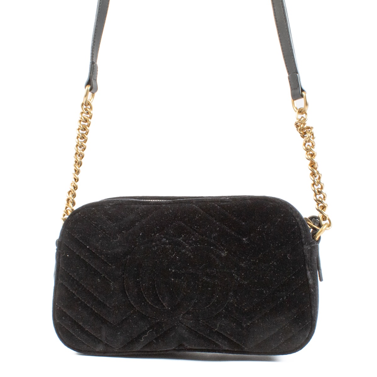 Gucci Black Velvet GG Marmont Crossbody Bag ○ Labellov