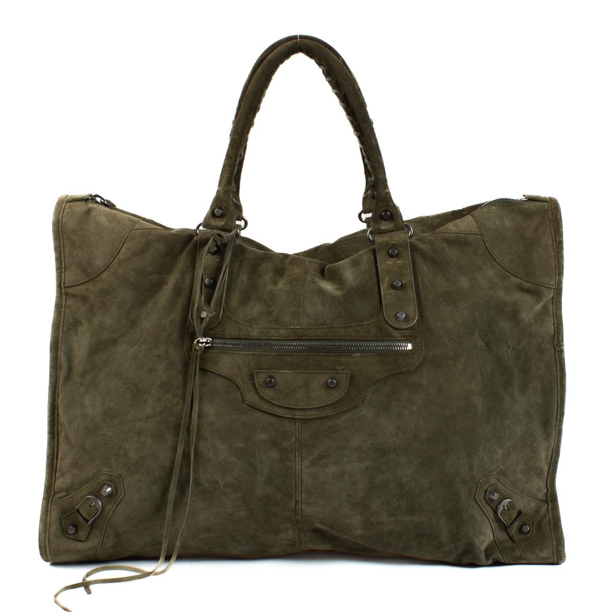 Paper shoulder bag Balenciaga Suede Khaki | Monogram Paris