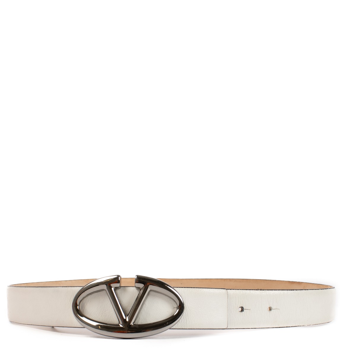 Valentino Garavani White Leather V Logo Belt Size 85 Labellov Buy and Sell Authentic Luxury