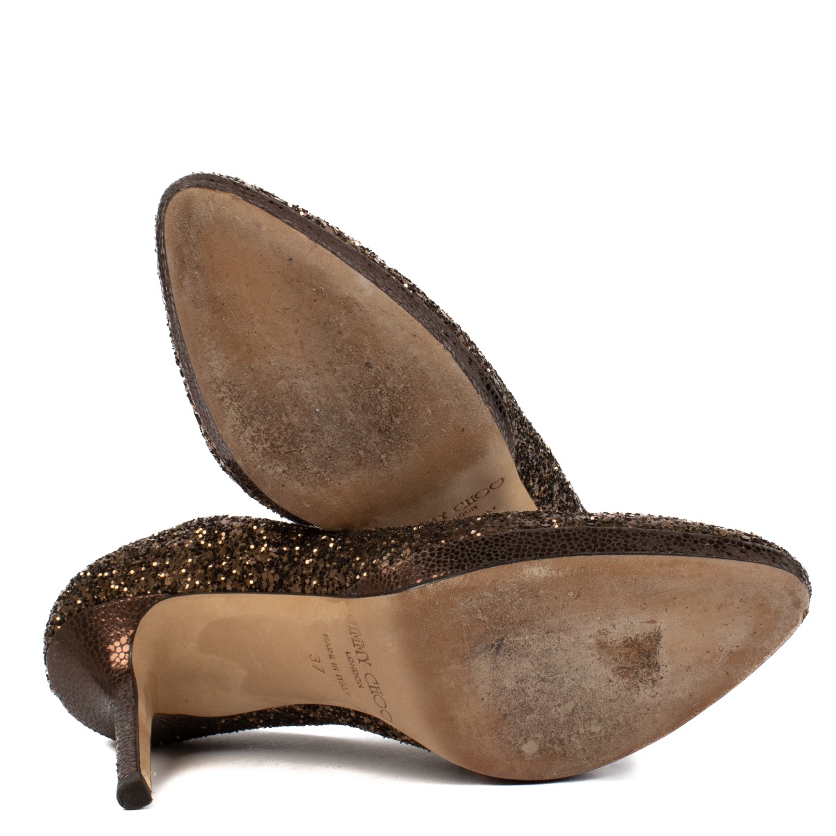 Jimmy Choo Bronze Coarse Glitter Pumps - Size 37 ○ Labellov