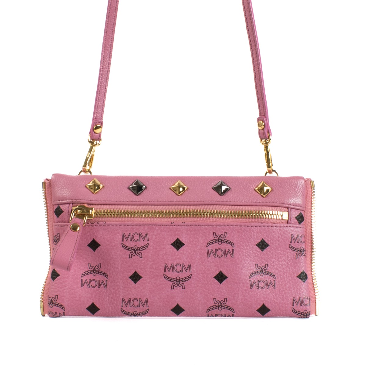 MCM Pink Visetos Studded Small Dual Stark Backpack