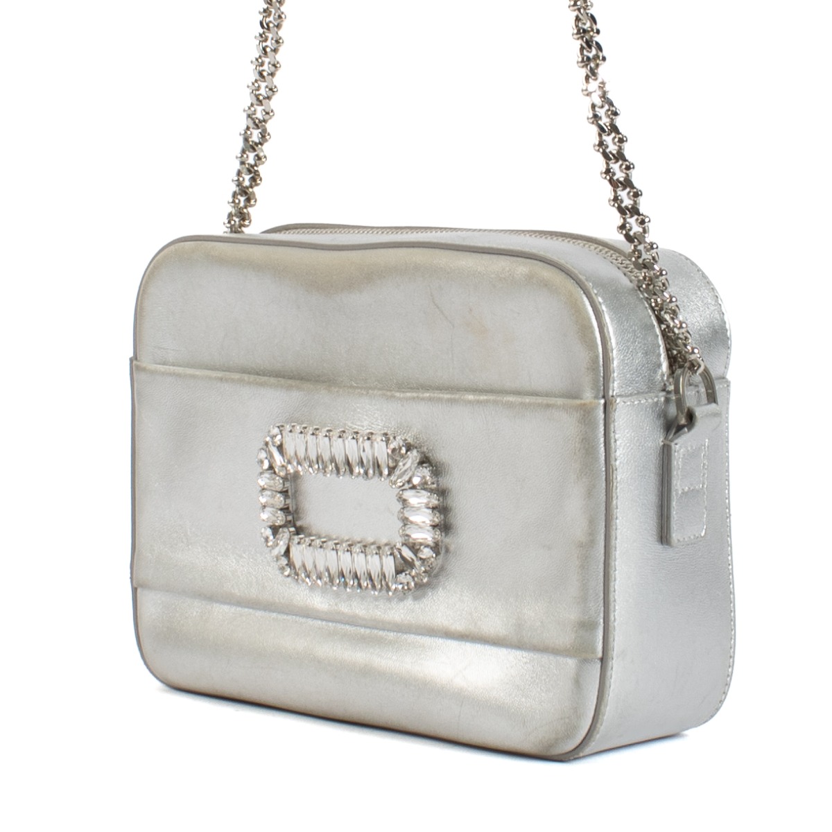 Roger Vivier Silver Leather Crystal Buckle Photocall Camera
